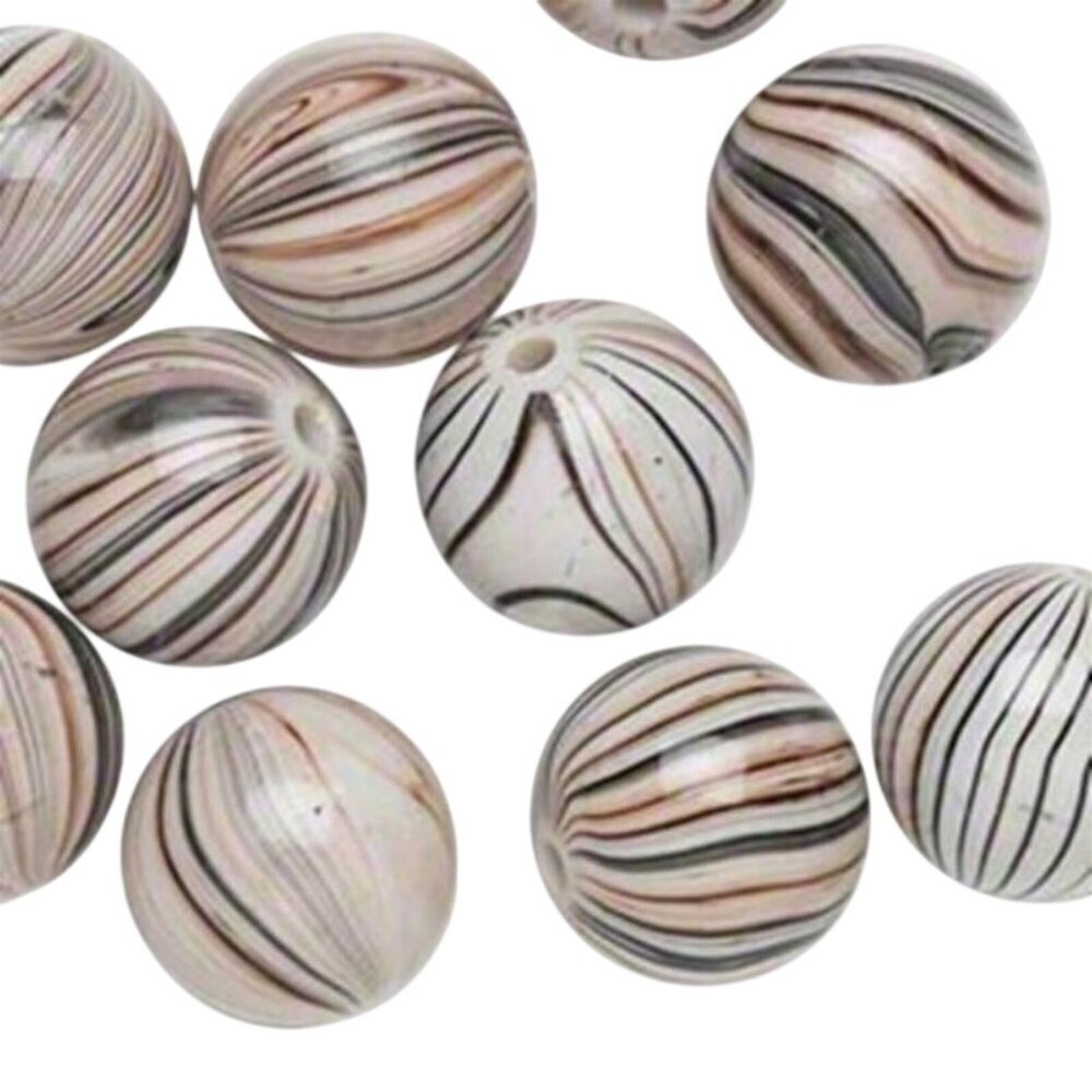 Vintage Y2K Striped Round Brown Black White 18mm Acrylic Beads 10 pcs